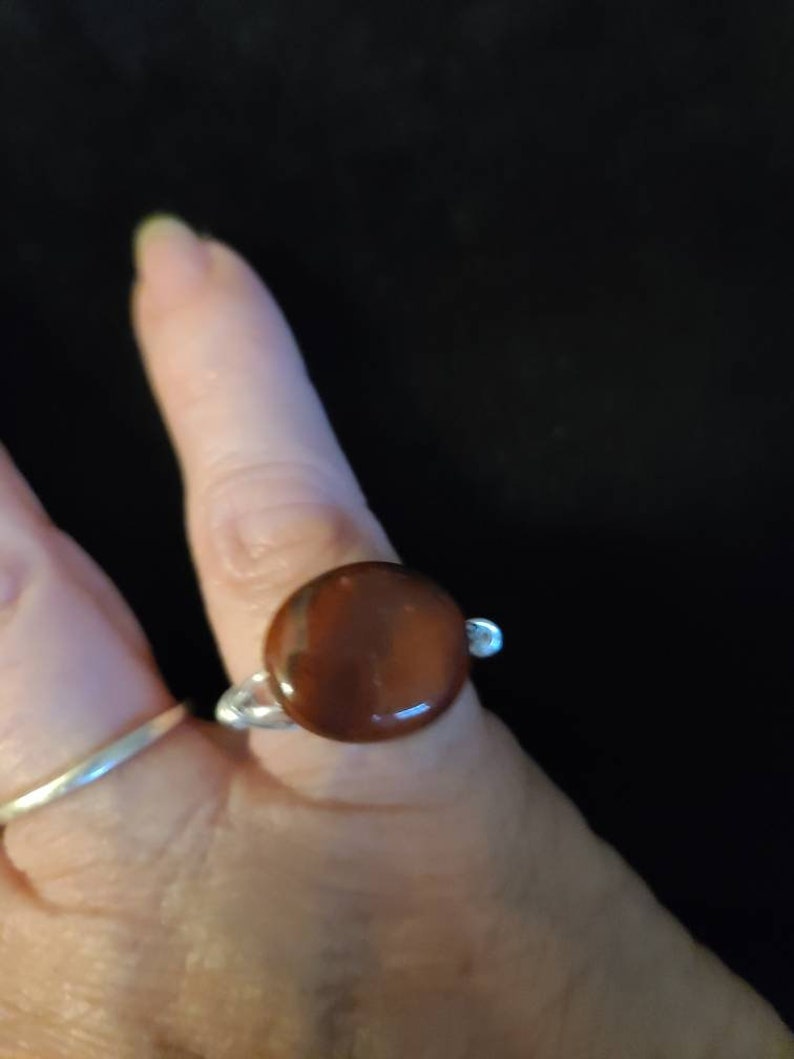 Red Jasper Oval Sterling Silver 16 x14 mm Stone Wire Wrapped Handcrafted Ring