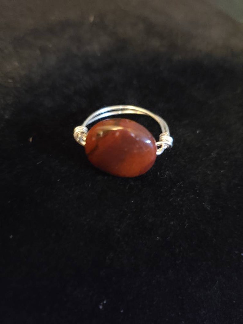 Red Jasper Oval Sterling Silver 16 x14 mm Stone Wire Wrapped Handcrafted Ring