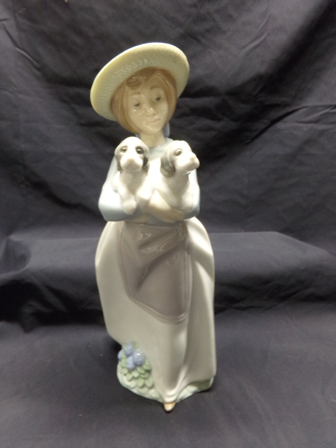 NAO Lladro Girl Holding 2 Dogs Porcelain Figurine Etsy