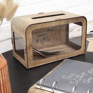 Caja de tarjeta para boda Caja de tarjeta de boda personalizada Caja de madera Decoraciones de boda Decoración de boda rústica Caja de memoria personalizada Caja de recuerdo Favor