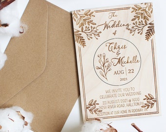 Faire-part de mariage en bois Set Invitations rustiques Arche Verdure Faire-part de mariage floral Boho Invitations personnalisées En bois Save the Date