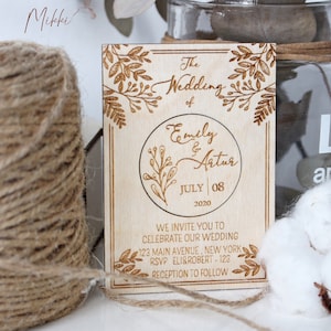 Ensemble d’invitations de mariage en bois, Invitation de mariage découpée au laser, Suite d’invitation de mariage, Invitation de mariage rustique et boho, Mariage moderne