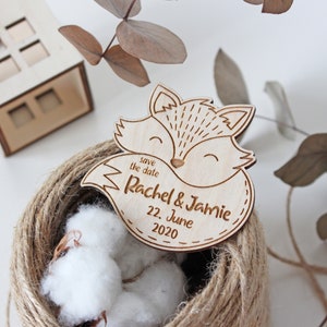 Salva la data magnete personalizzato frigorifero in legno matrimonio magneti personalizzati in legno rustico inciso bomboniere regalo per gli ospiti volpe carino
