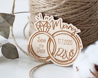 Hochzeitsgeschenk Magnet, DankeSchöne Hochzeitsgeschenke, Personalisiertes Geschenk für Gäste, gravierte Gastgeschenkanhänger, personalisierte Holzhochzeiten, Verlobungsringe