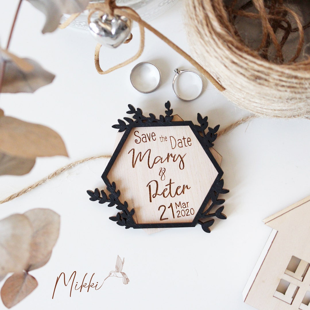 Save the Date Floral Custom Wooden Fridge Elegant Magnets With Names ...