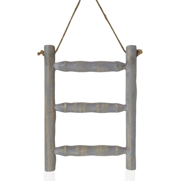 Tea Towel Rack – Wooden Ladder Hand Towel Rack for Kitchen, Bathroom - Rustic Wall Hanging Rope Ladder