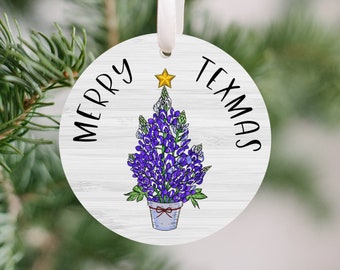Bluebonnet Texas Christmas Ornament - Celebrate Texan Charm on Your Tree - Great Holiday Gift - Made in USA