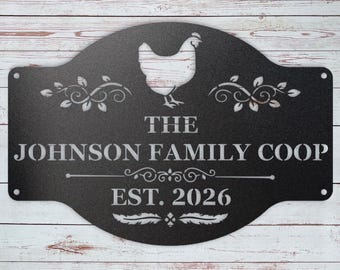 Personalized Chicken Coop Sign, Custom Metal Hen House Name Sign, Outdoor Farmhouse Coop Decor, New Chicken Coop Gift