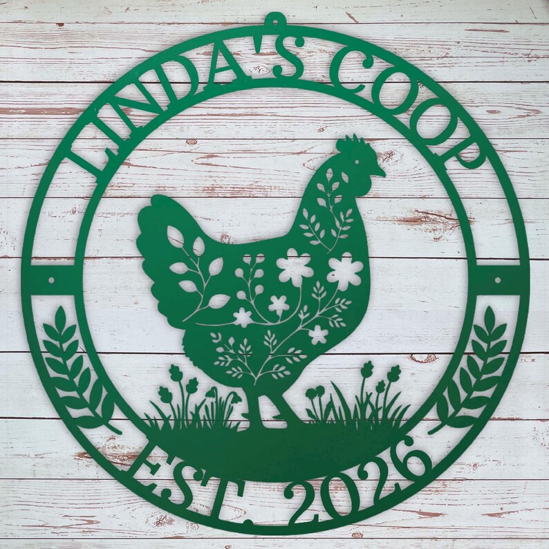 hen house sign with personalized name and date
