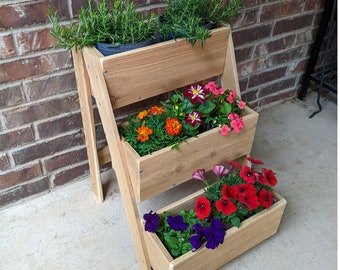 Vertical Raised Garden Bed - 3 Tier Cedar Vertical Planter Stand - Outdoor Garden Planter, Flower Box, or Herb Planter Perfect for Patio