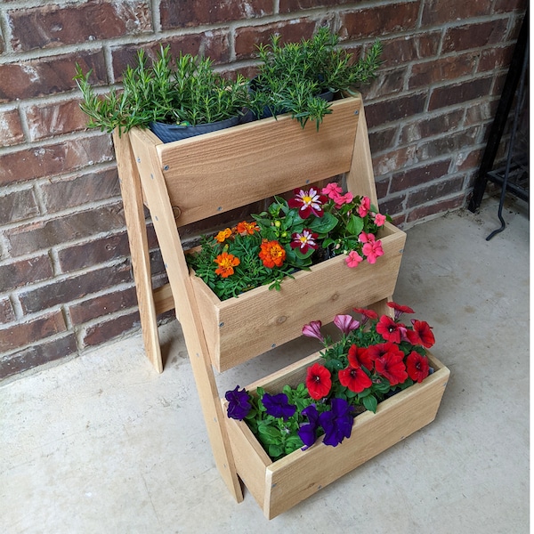 Vertical Raised Garden Bed - 3 Tier Cedar Vertical Planter Stand - Outdoor Garden Planter, Flower Box, or Herb Planter Perfect for Patio