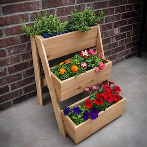 Vertical Raised Garden Bed - 3 Tier Cedar Outdoor Planter Stand for Herbs, Vegetables & Flowers - Perfect Patio Gardening