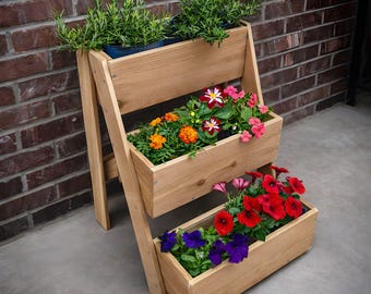 Vertical Raised Garden Bed - 3 Tier Cedar Outdoor Planter Stand for Herbs, Vegetables & Flowers - Perfect Patio Gardening
