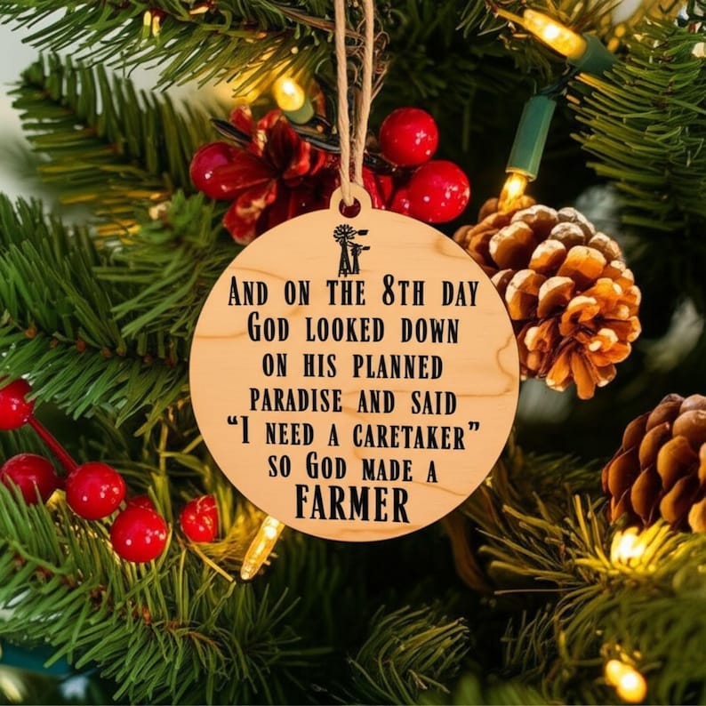 Farmer Ornament - God Made A Farmer Christmas Tree Ornament, Rustic Farm Decor Gift for Farmers & Agriculture Lovers image 1