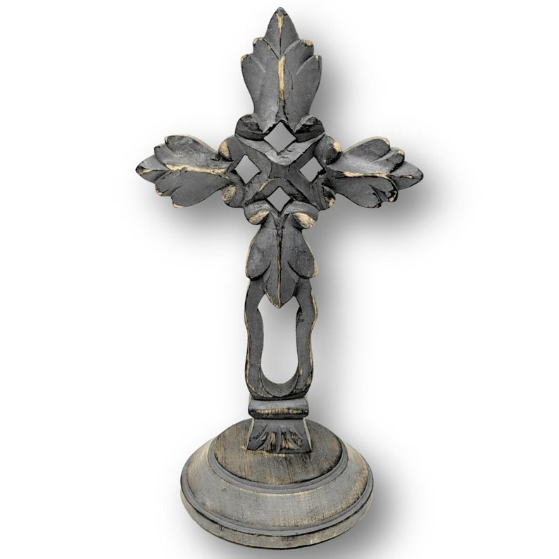 Carved Rustic Tabletop Cross With Blue/gray Distressed Finish Etsy