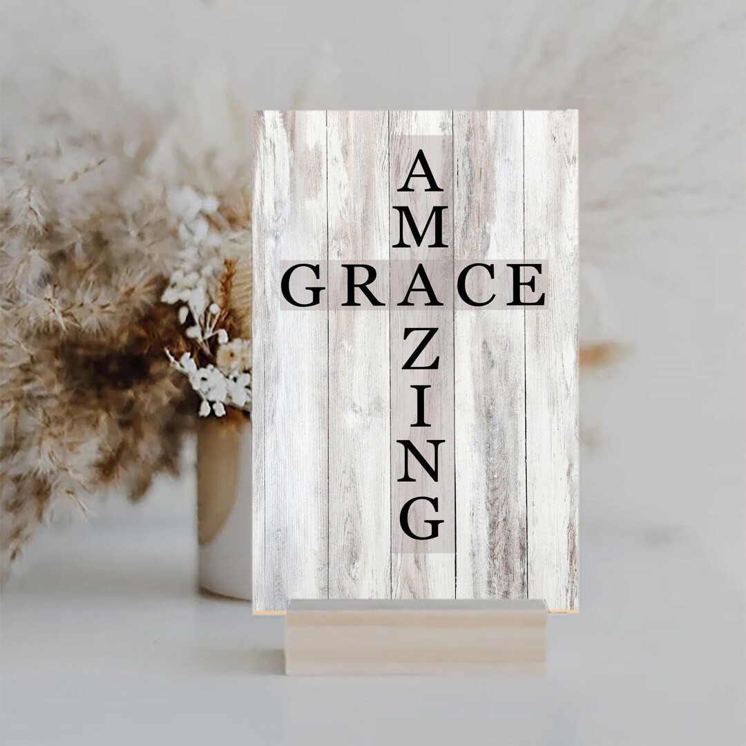 Amazing Grace Cross Wall Art Rustic Farmhouse Christian Home Decor ...