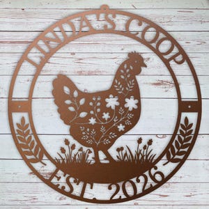 Backyard Chicken Keeper Gift Custom Metal Coop Sign Personalized Farm Plaque Outdoor Hen House Nameplate Round Farmhouse Marker Garden Display Barn Emblem Homestead Style Name Date Engraving Durable Weather Proof Country Poultry House Gate