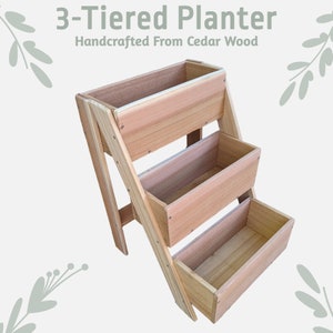 Vertical Raised Garden Bed 3 Tier Cedar Vertical Planter Stand Outdoor Garden Planter, Flower Box, or Herb Planter Perfect for Patio image 4