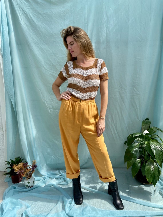 80s Light Orange Linen Blend Pants