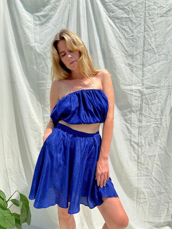 Reworked Vintage Floral Silk Two-Piece Set