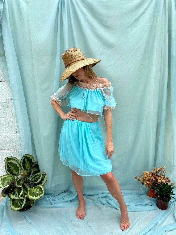 Reworked 70s Aqua Lace Two-Piece