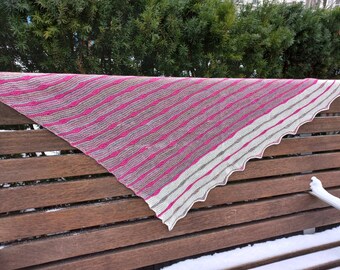 Pink and beige scarf, colourful knitted wrap, woolen shawl for women