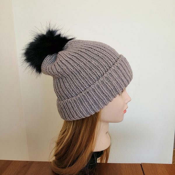 Bonnet tricoté en laine mérinos, bonnet d'hiver pour homme et femme