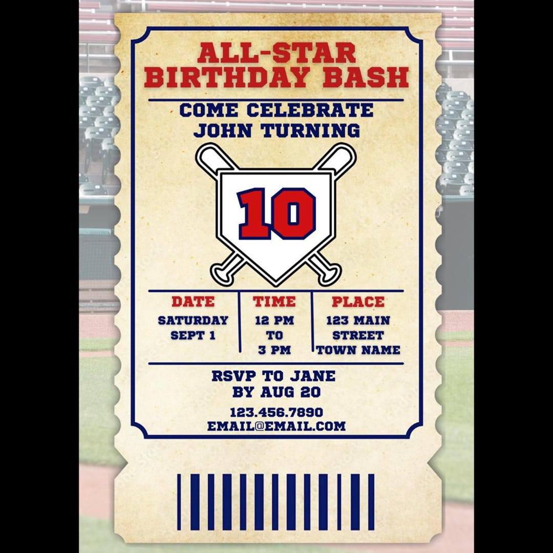 Baseball Ticket Themed Invitation 5x7 - Editable Canva Template - Etsy
