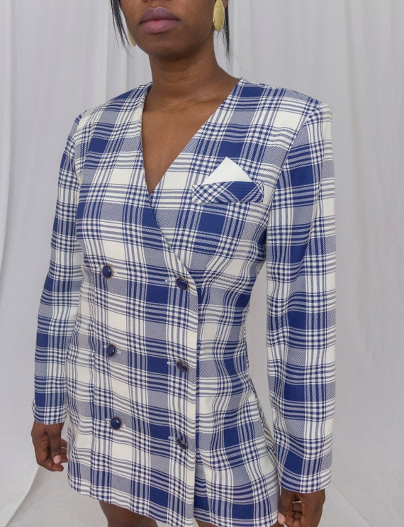 Vintage Plaid Oversized Double Breasted Blazer