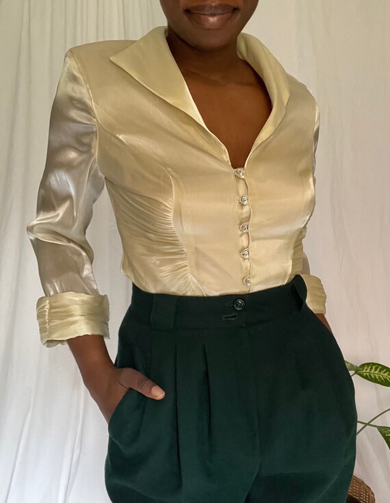 Vintage Oversized Collar High Sheen Corset Button