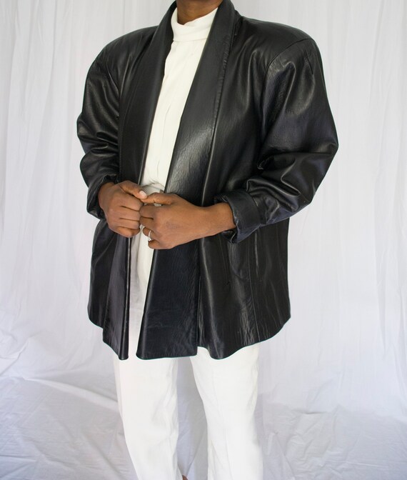 Vintage Structured Shawl Collar Cropped Leather Co