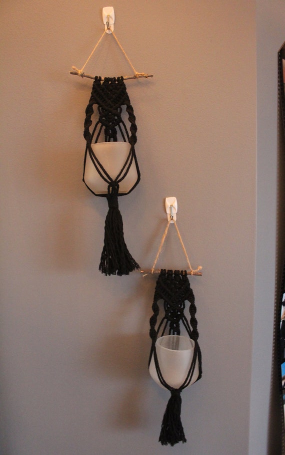 Small Black Macrame Plant Wall Hanging Etsy