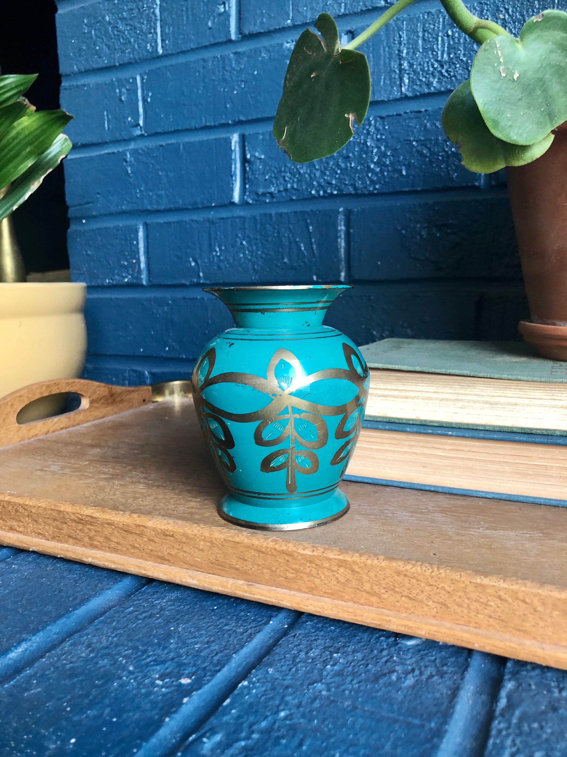 Teal Painted Brass Vase/Small Brass Vase/Solid Brass Vase/Bud Etsy