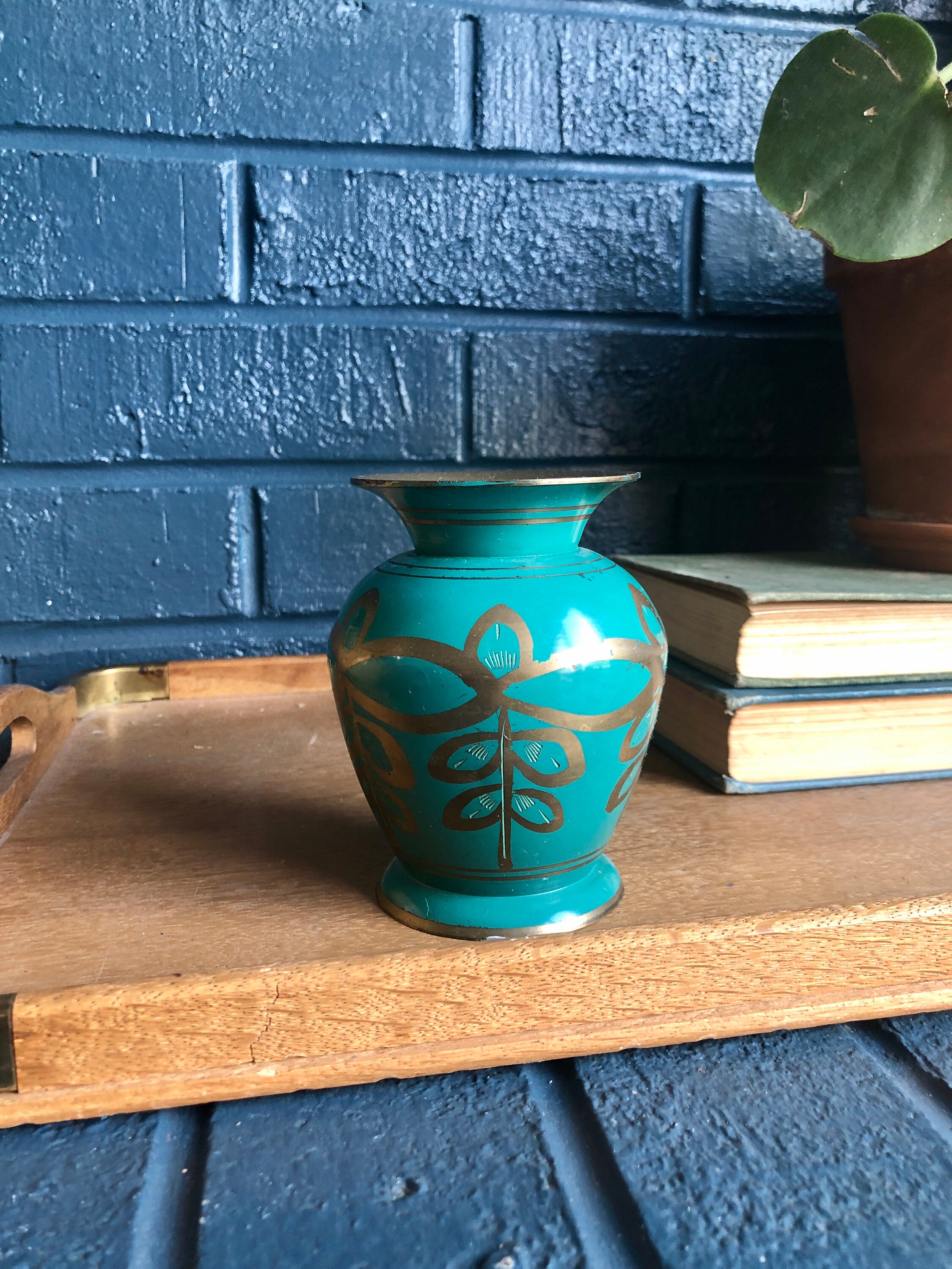 Teal Painted Brass Vase/Small Brass Vase/Solid Brass Vase/Bud Etsy