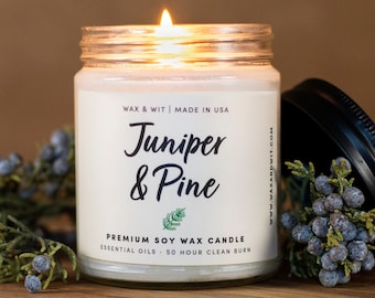 Juniper & Pine Candle, Soy Candle, Candles for Home Scented, Candle Gifts - 9oz
