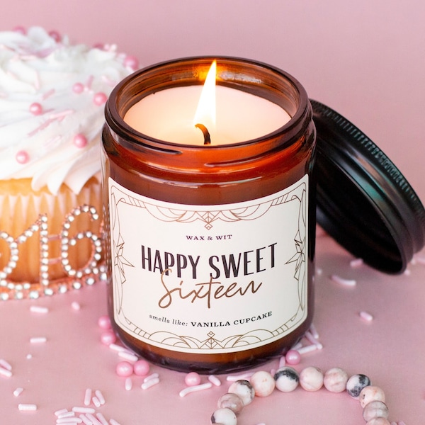 Best Sweet 16 Gifts for Girls Birthday Candle, Sweet 16 Birthday Gift for Her, Sweet Sixteen Happy Birthday Candle – 9oz