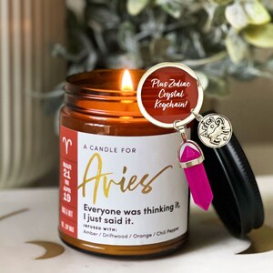 Candle + Keychain Gift, Aries Candle, Astrology Candle, Zodiac Candle, Aries Zodiac Gift
