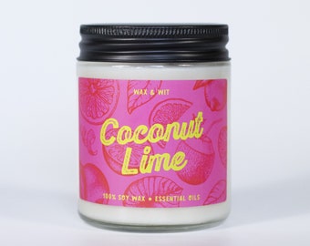 Coconut Lime Candle, Beach Candle, Scented Soy Candle for Home, Birthday Gift, Housewarming Gift - 9oz