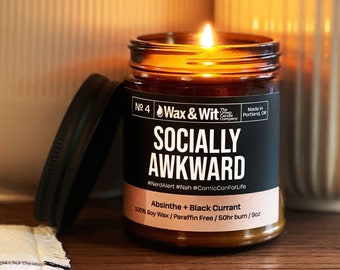 Funny Candles | Scented Soy Candle | 9 oz Amber Glass | Socially Awkward | Absinthe + Black Currant