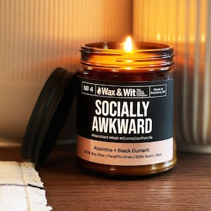 Funny Candles | Scented Soy Candle | 9 oz Amber Glass | Socially Awkward | Absinthe + Black Currant