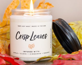 Leaves Candle | Cinnamon Candle| Autumn Scented Candle | Fall Scented Candle for Home | Fall Candles - 9oz Soy Candle