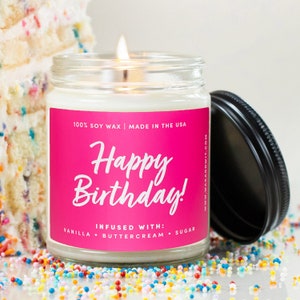 Bougie de joyeux anniversaire, bougie pour gâteau d'anniversaire, bougies d'anniversaire pour femme, cadeaux de bougies d'anniversaire pour femme, 100 % cire de soja 9 oz image 1