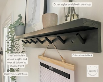 Peg Rail with Shelf / Key Hook / Hallway Shelf / Wood Shelf / Nursery Shelf / Coat Rack / Shaker shelf / Shelf With Hooks | Wood Peg Rack