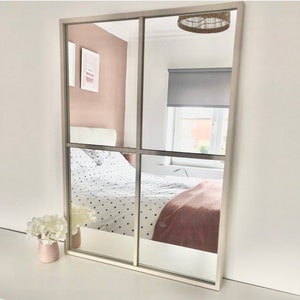 Handmade Industrial Style Wood Window Mirror / Industrial Mirror / Panel Mirror / Crittal Mirror  - Lots of choices of colour, you pick!