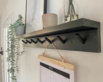 Peg Rail with Shelf / Key Hook / Hallway Shelf / Wood Shelf / Nursery Shelf / Coat Rack / Coat Rack / Shelf With Hooks | Wood Peg Rack