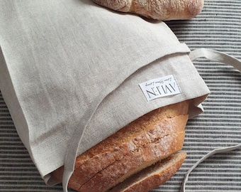 Natural Linen Bread Bag, Classic Oatmeal Expandable Food Storage