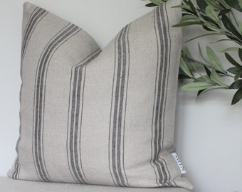 Linen Striped Cushion Cover, Farmhouse Decor, 45cm x 45cm