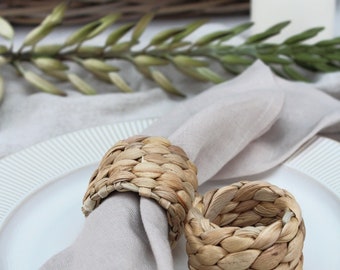 Water Hyacinth Napkin Rings | Set of 2 - Two Natural Woven Decorative Rings, Table setting, Rustic Minimal Tablescape - Dinner Table Decor