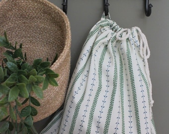 Scandi Print Cotton Drawstring Bag, Natural Storage, Gift Pouch