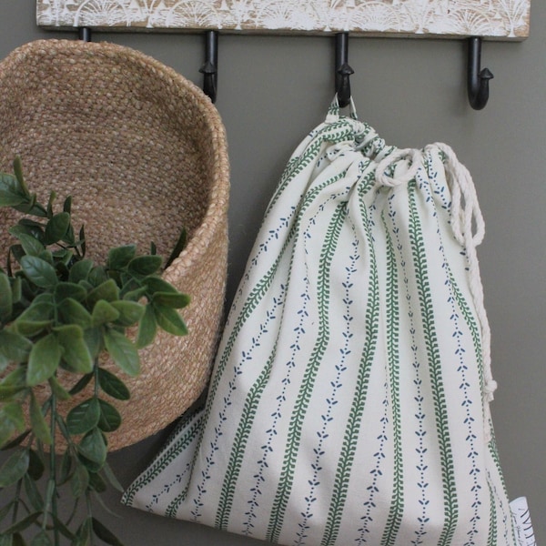 Scandi Print  Drawstring Bag, Storage Bag - Pure Cotton, Natural Produce Bag, Pure Cotton Fabric Bread Bag, Drawstring Storage, Toy storage